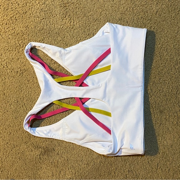 Selling as a set Fabletics multicolor cross pattern pink and orange bra and pant - Picture 9 of 11